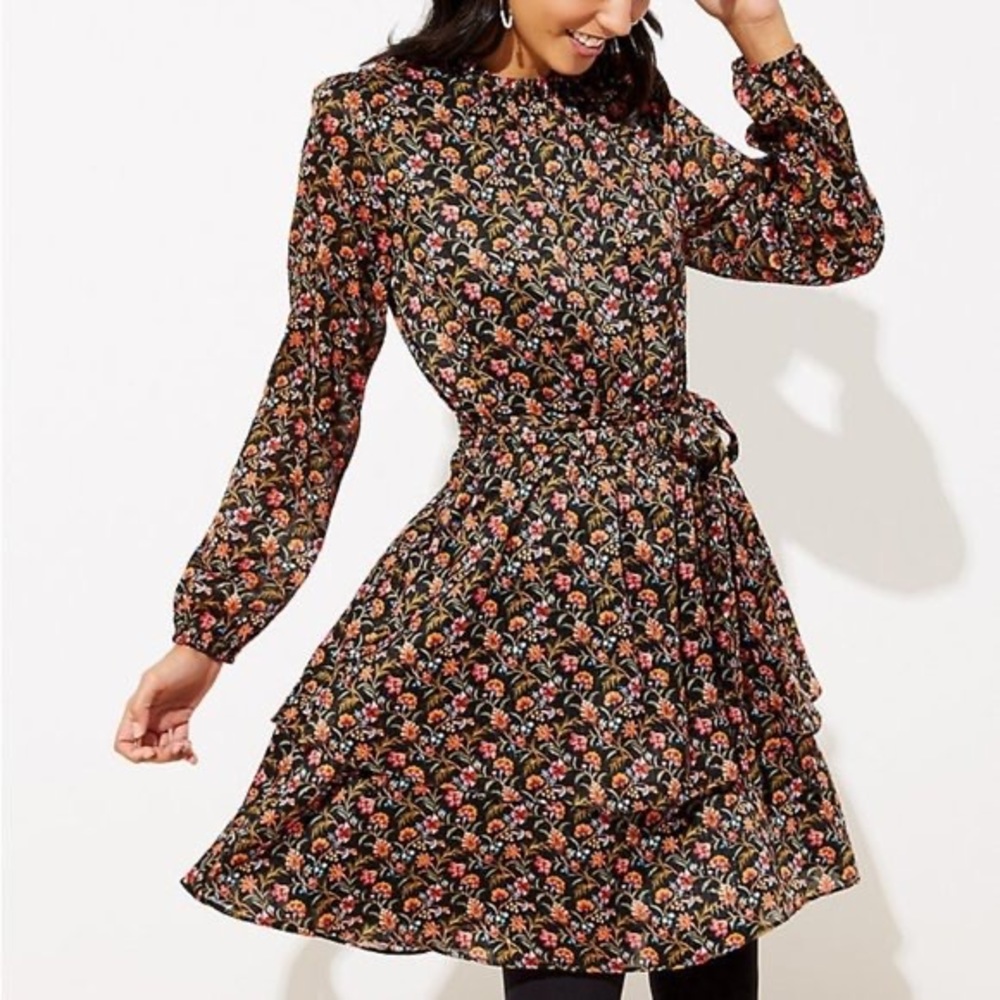 LOFT NWT Petite Shimmer Floral Flare Dress